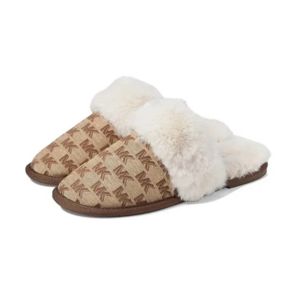 Michael Kors TULA Scuff Slippers Beige/Ebony Women’s Size 8 Cozy Slip On